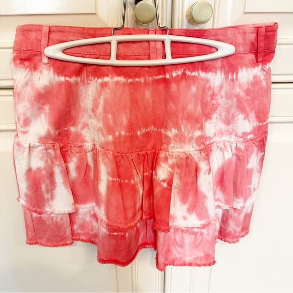 LoveShackFancy Landen Women’s Pink Tie Dye Tiered Ruffle Mini Skirt Cotton Y2K - Picture 12 of 12